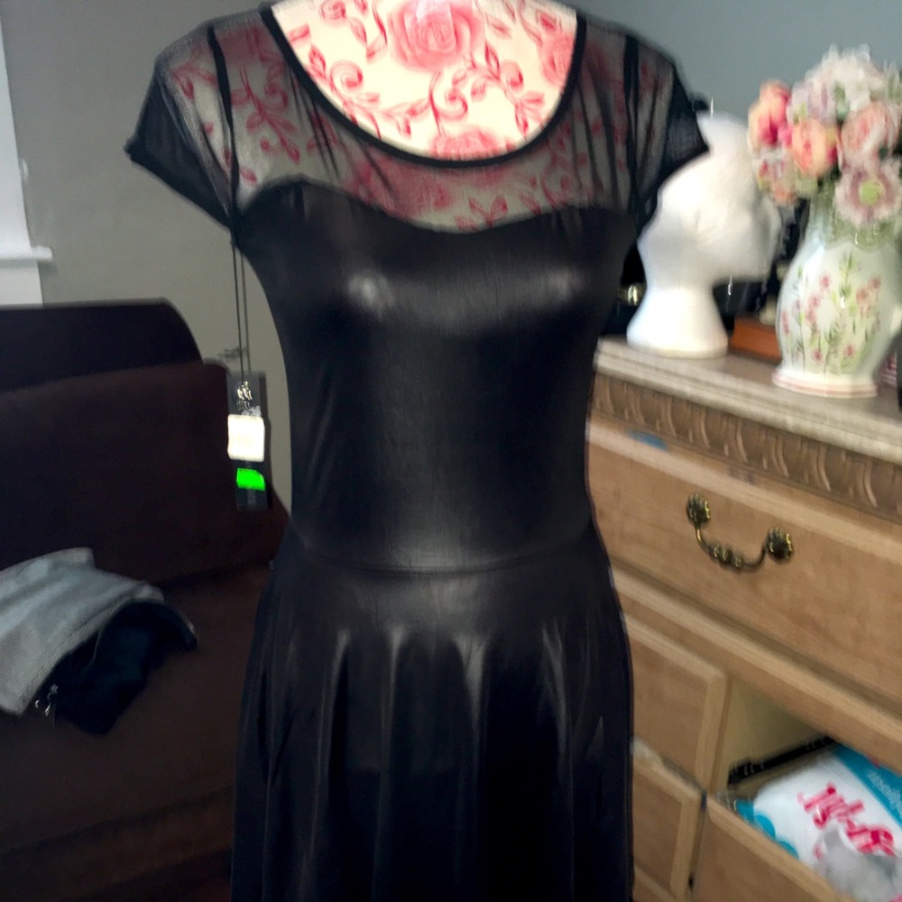 Poof couture black faux leather dress  size M